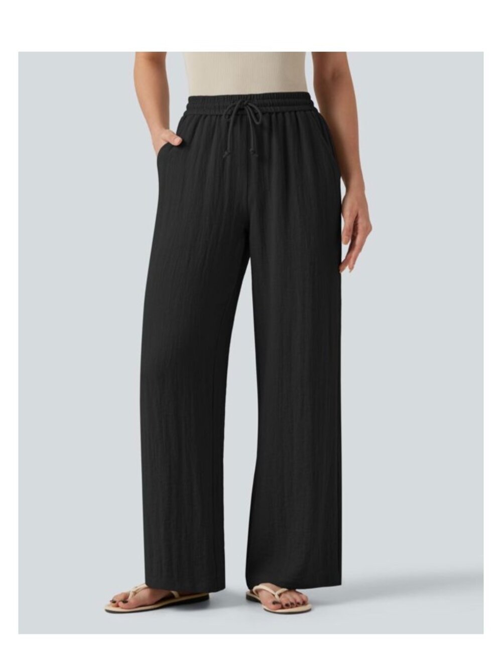 Halara Womens Small linin-like Black Wide-Leg Pants With Drawstring Waist - Size